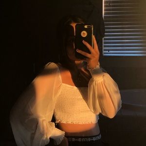 white puff sleeve blouse top